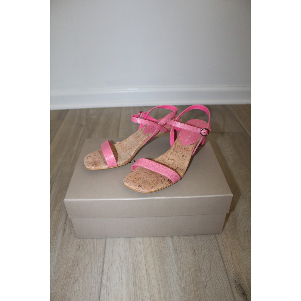 Donald Pliner Brazi Pink Leather Cork Strappy Block Heel Sandals Women's‎ 6.5M